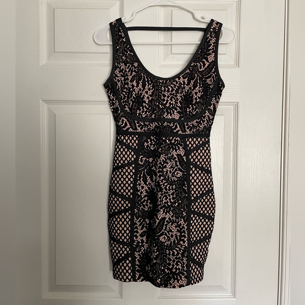 WOW Couture Black and Tan Lace Mini Dress